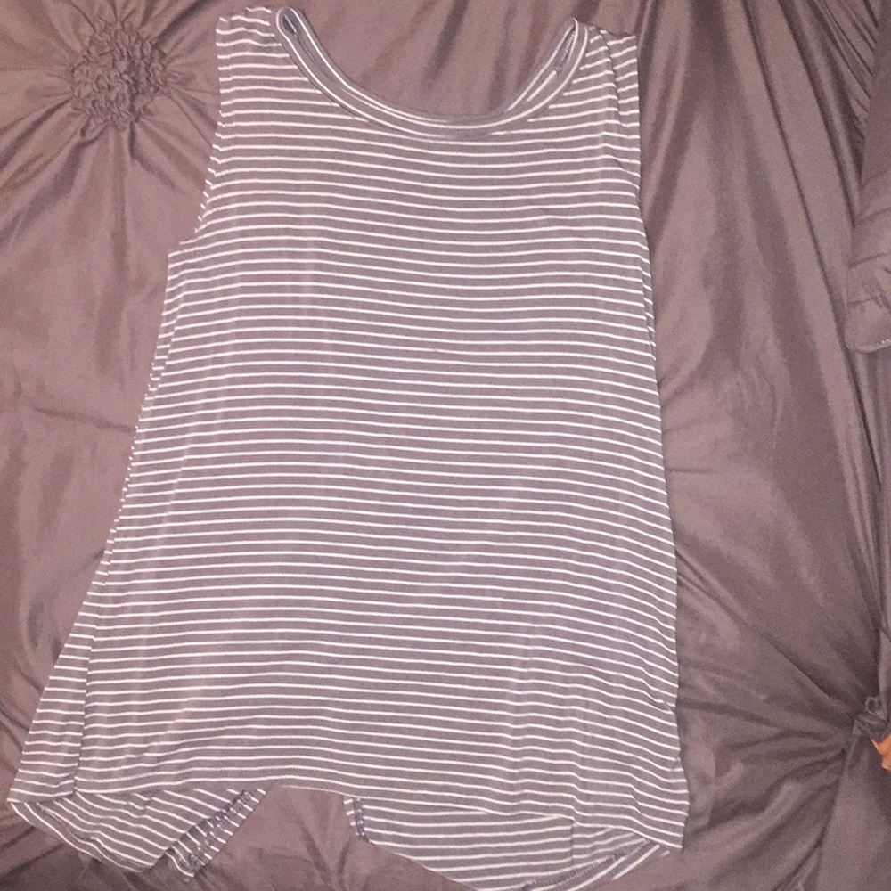 Soft striped tank top with open back.